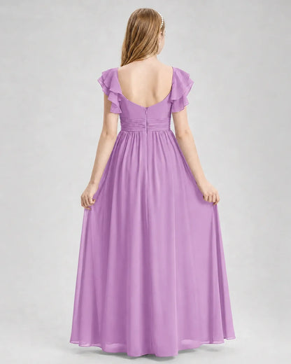 Lilac Chiffon A-line Junior Bridesmaid Dress Back View