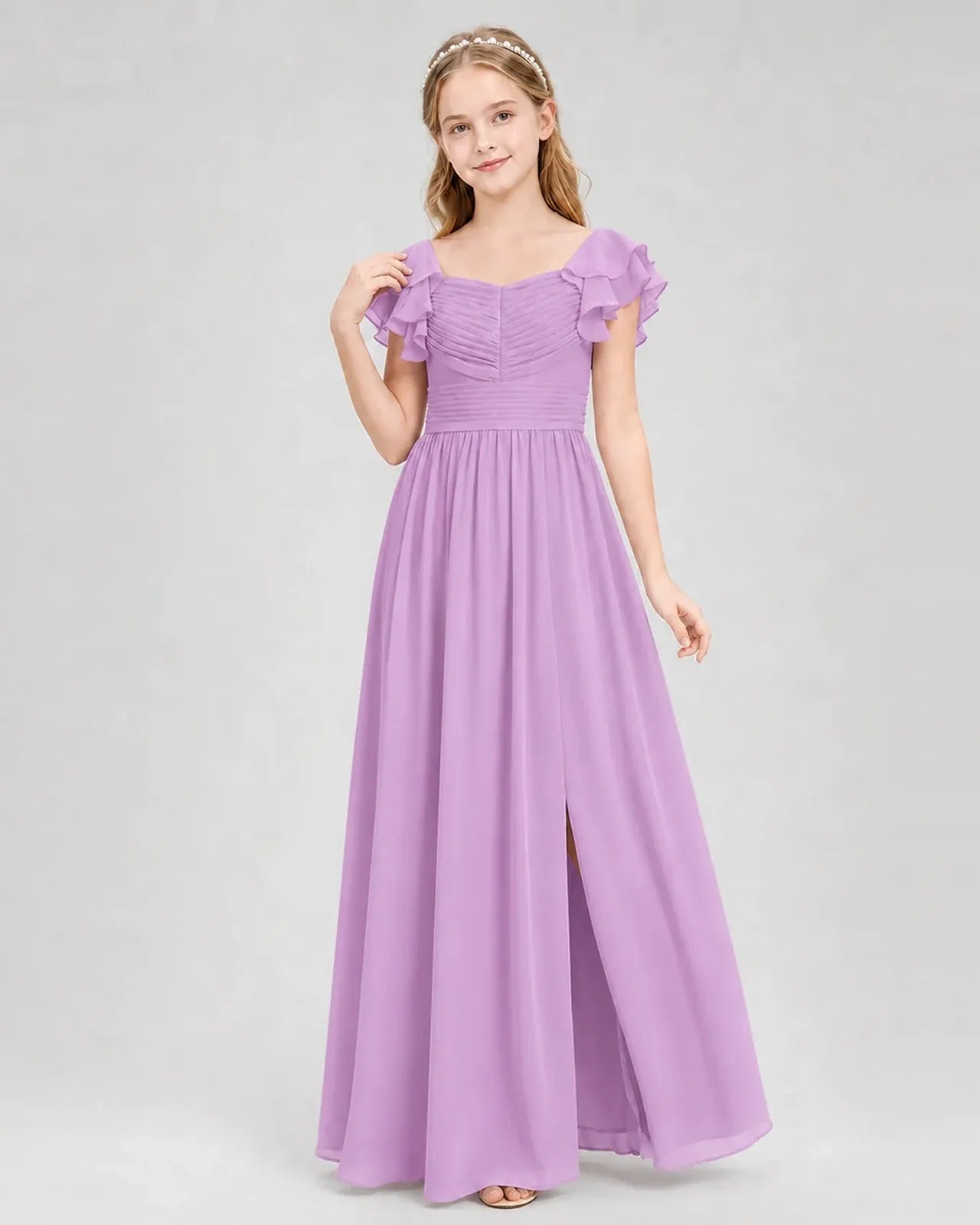 Lilac Chiffon A-line Junior Bridesmaid Dress Front View