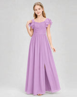 Lilac Chiffon A-line Junior Bridesmaid Dress Front View