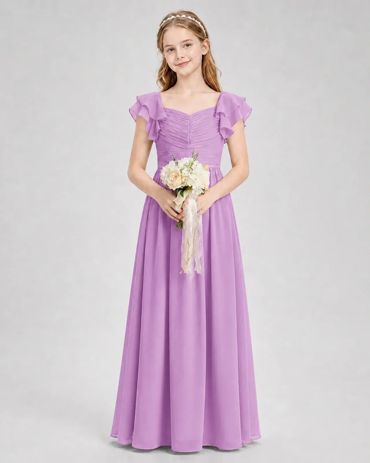 Lilac Chiffon A-line Junior Bridesmaid Dress Front View
