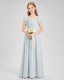 Dideyttawl Sweetheart Neck Ruffle Chiffon Junior Bridesmaid Dress