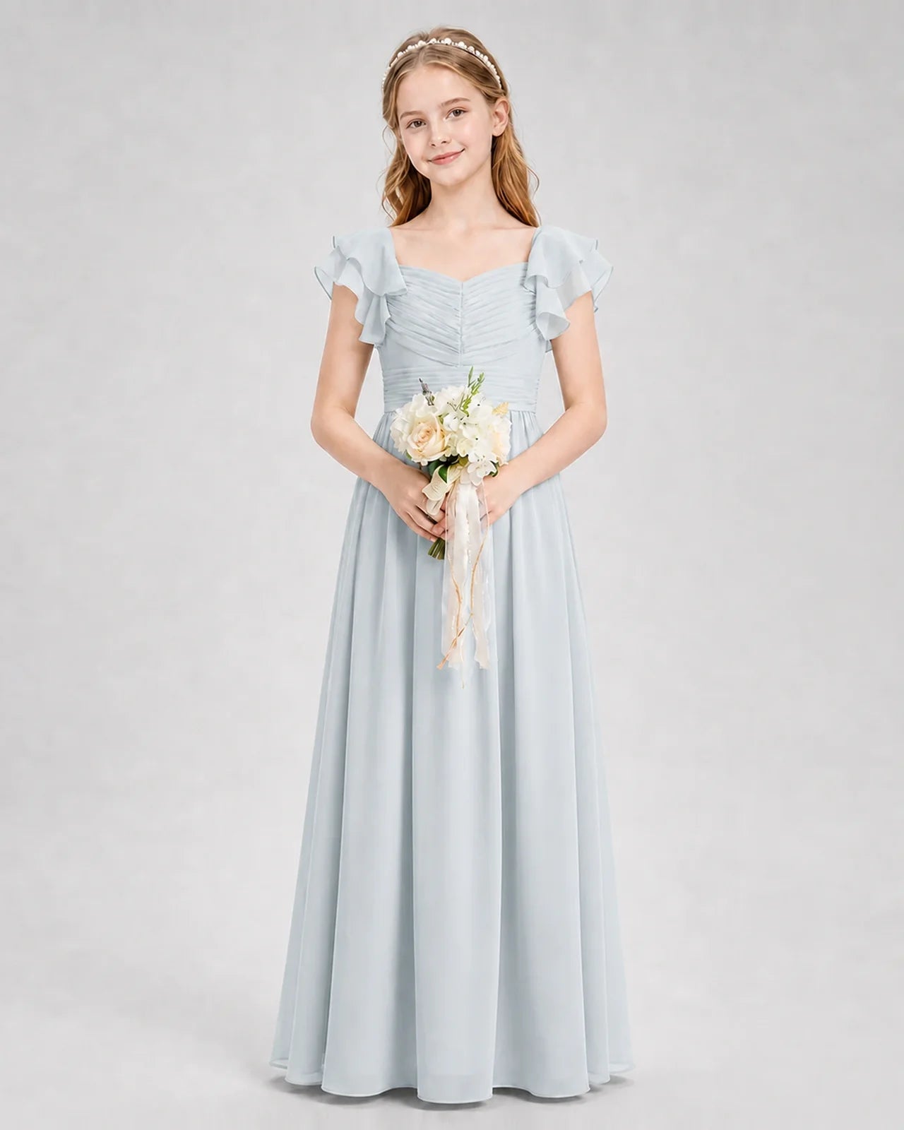 Dideyttawl Sweetheart Neck Ruffle Chiffon Junior Bridesmaid Dress