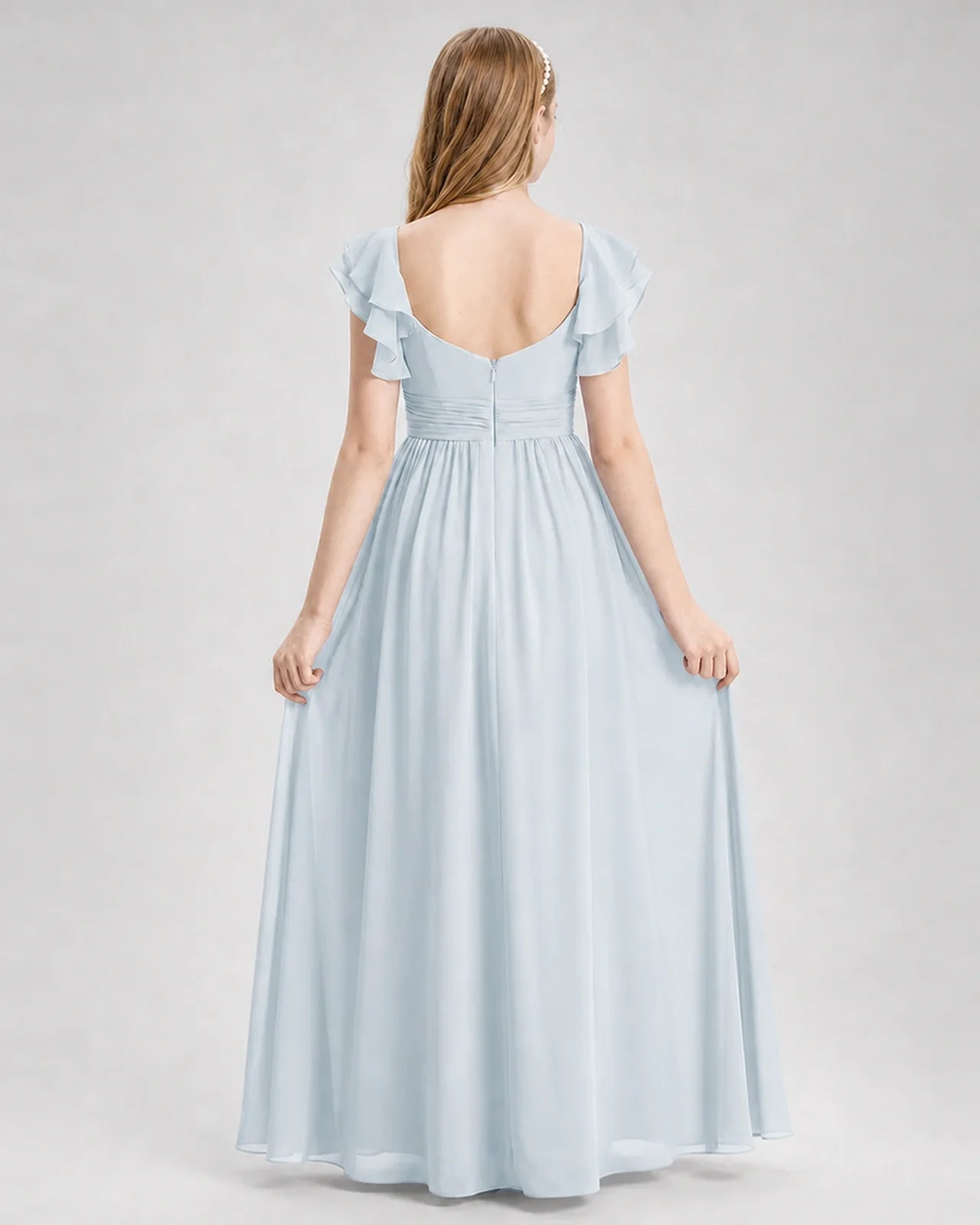 Dideyttawl Sweetheart Neck Ruffle Chiffon Junior Bridesmaid Dress