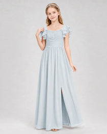 Dideyttawl Sweetheart Neck Ruffle Chiffon Junior Bridesmaid Dress