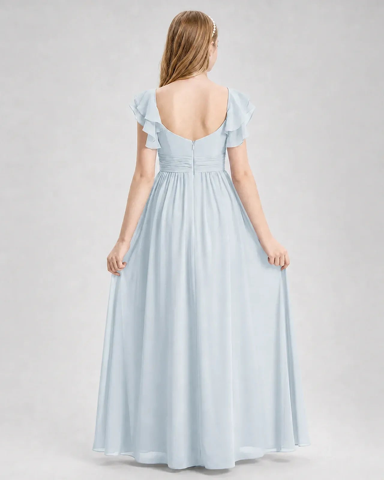 Mist Chiffon A-line Junior Bridesmaid Dress Back View