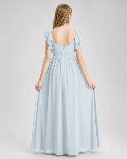 Mist Chiffon A-line Junior Bridesmaid Dress Back View
