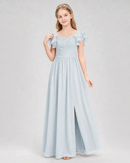 Mist Chiffon A-line Junior Bridesmaid Dress Front View