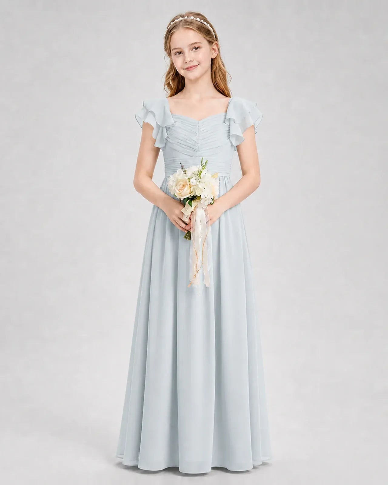 Mist Chiffon A-line Junior Bridesmaid Dress Front View