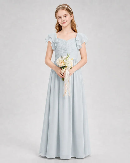 Mist Chiffon A-line Junior Bridesmaid Dress Front View