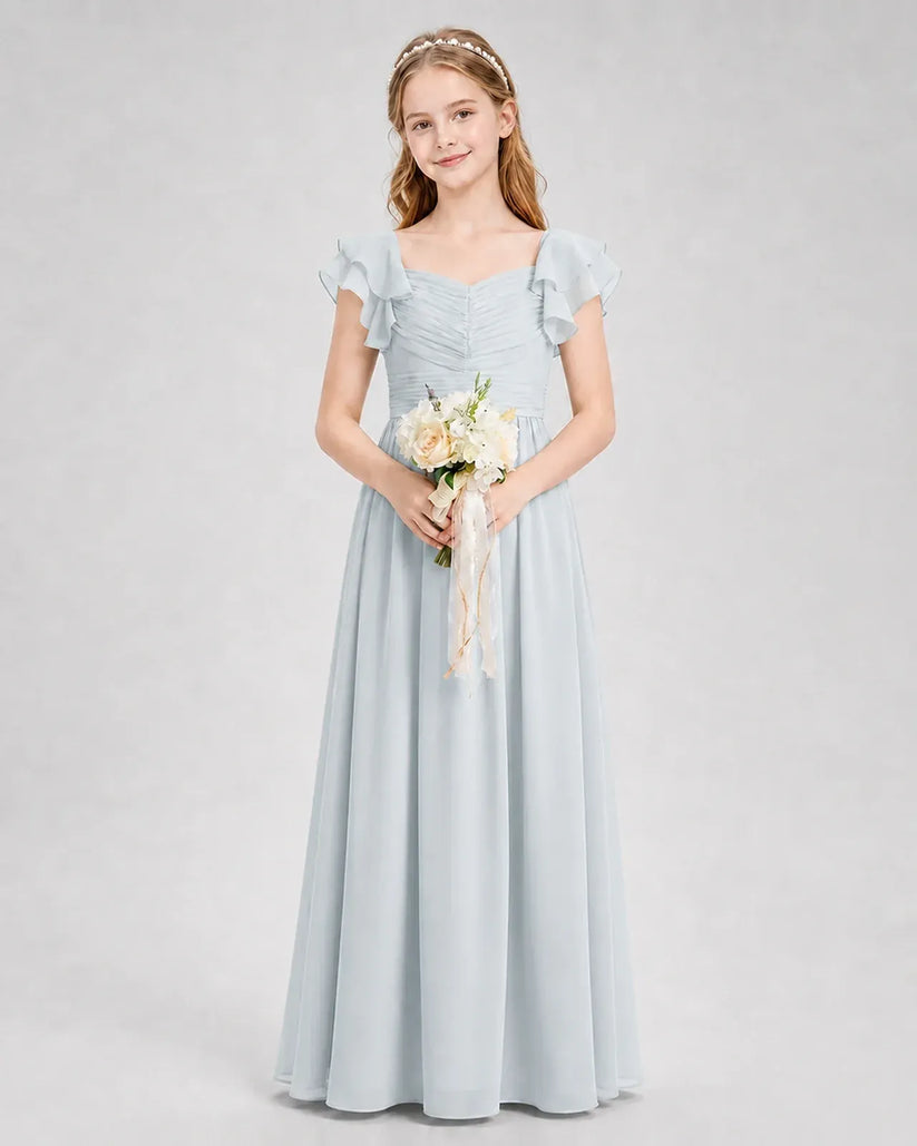 Mist Chiffon A-line Junior Bridesmaid Dress Front View
