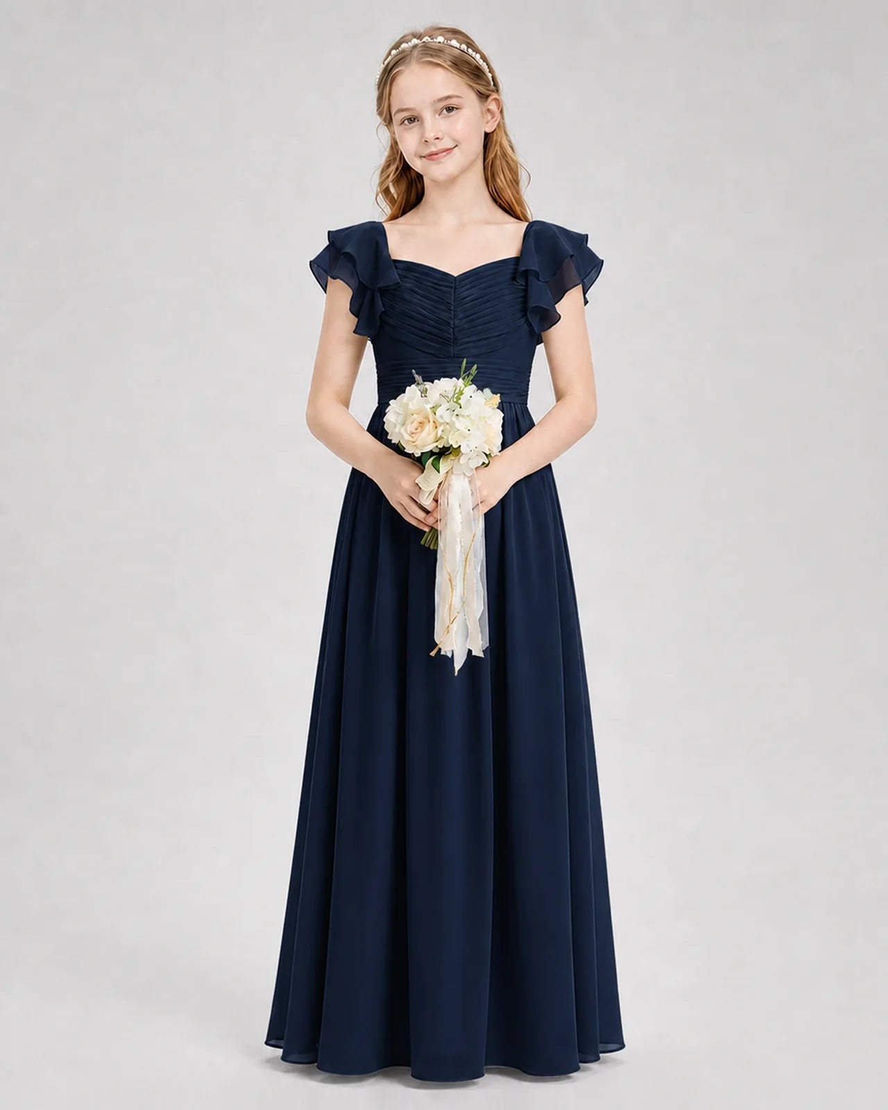 Dideyttawl Sweetheart Neck Ruffle Chiffon Junior Bridesmaid Dress