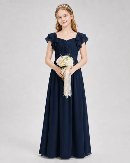 Navy Blue Chiffon A-line Junior Bridesmaid Dress Front View