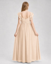 Dideyttawl Sweetheart Neck Ruffle Chiffon Junior Bridesmaid Dress