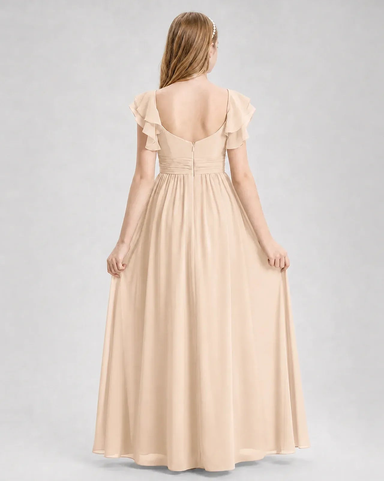 Peach Chiffon A-line Junior Bridesmaid Dress Back View