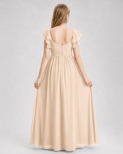Peach Chiffon A-line Junior Bridesmaid Dress Back View