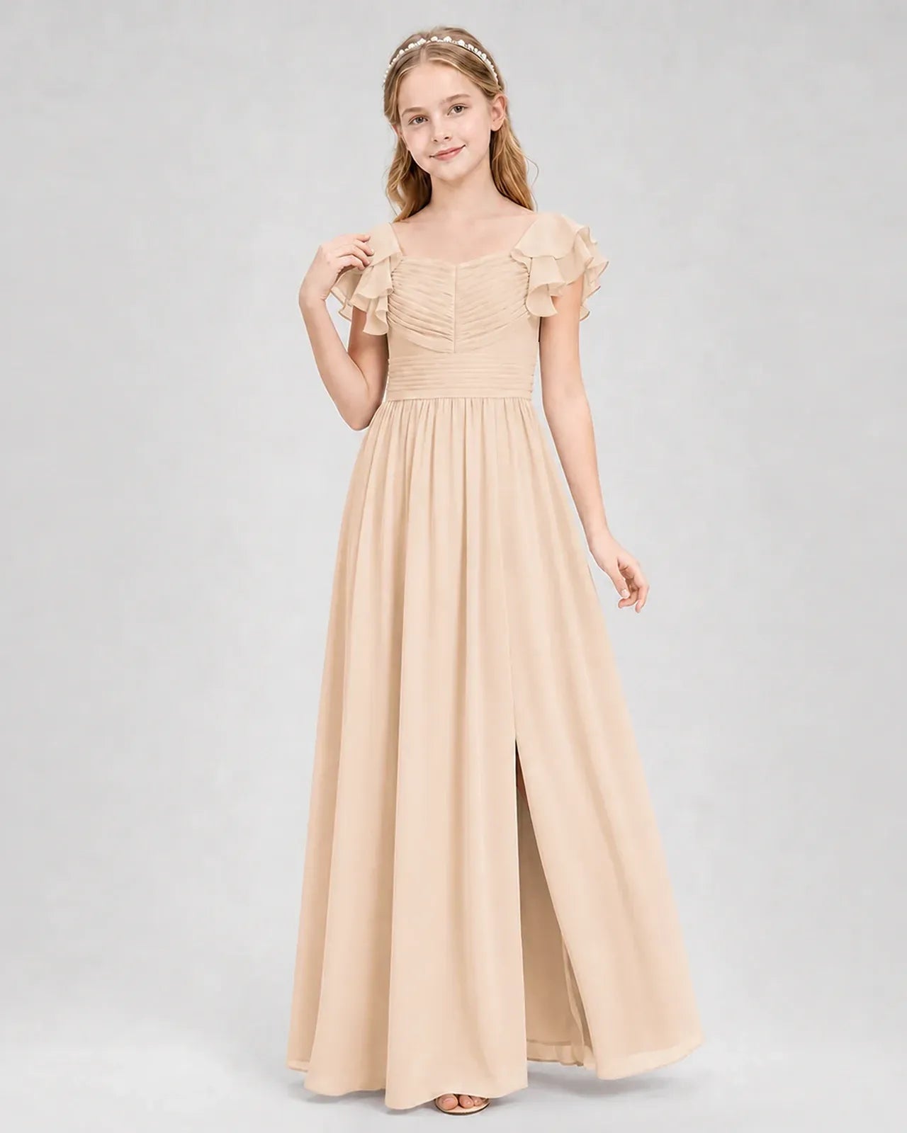 Peach Chiffon A-line Junior Bridesmaid Dress Front View