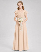 Peach Chiffon A-line Junior Bridesmaid Dress Front View