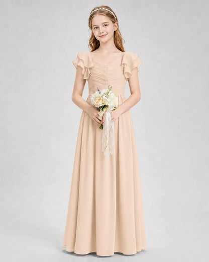 Peach Chiffon A-line Junior Bridesmaid Dress Front View