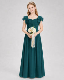 Dideyttawl Sweetheart Neck Ruffle Chiffon Junior Bridesmaid Dress