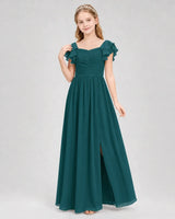 Peacock Chiffon A-line Junior Bridesmaid Dress Front View