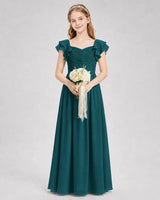 Peacock Chiffon A-line Junior Bridesmaid Dress Front View