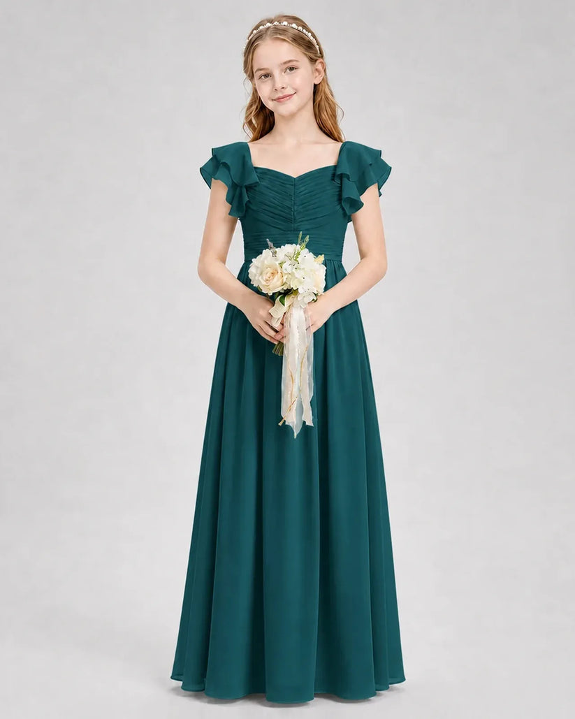 Peacock Chiffon A-line Junior Bridesmaid Dress Front View