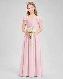 Dideyttawl Sweetheart Neck Ruffle Chiffon Junior Bridesmaid Dress