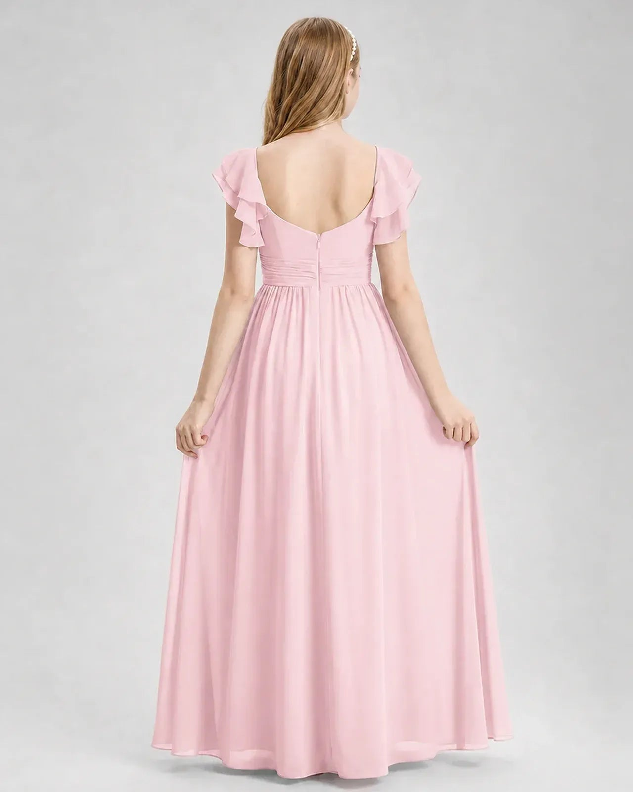 Pink Chiffon A-line Junior Bridesmaid Dress Back View
