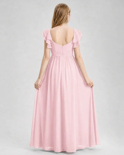 Pink Chiffon A-line Junior Bridesmaid Dress Back View