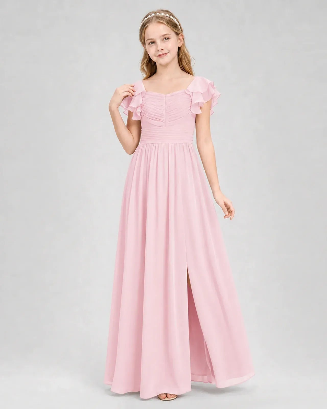 Pink Chiffon A-line Junior Bridesmaid Dress Front View