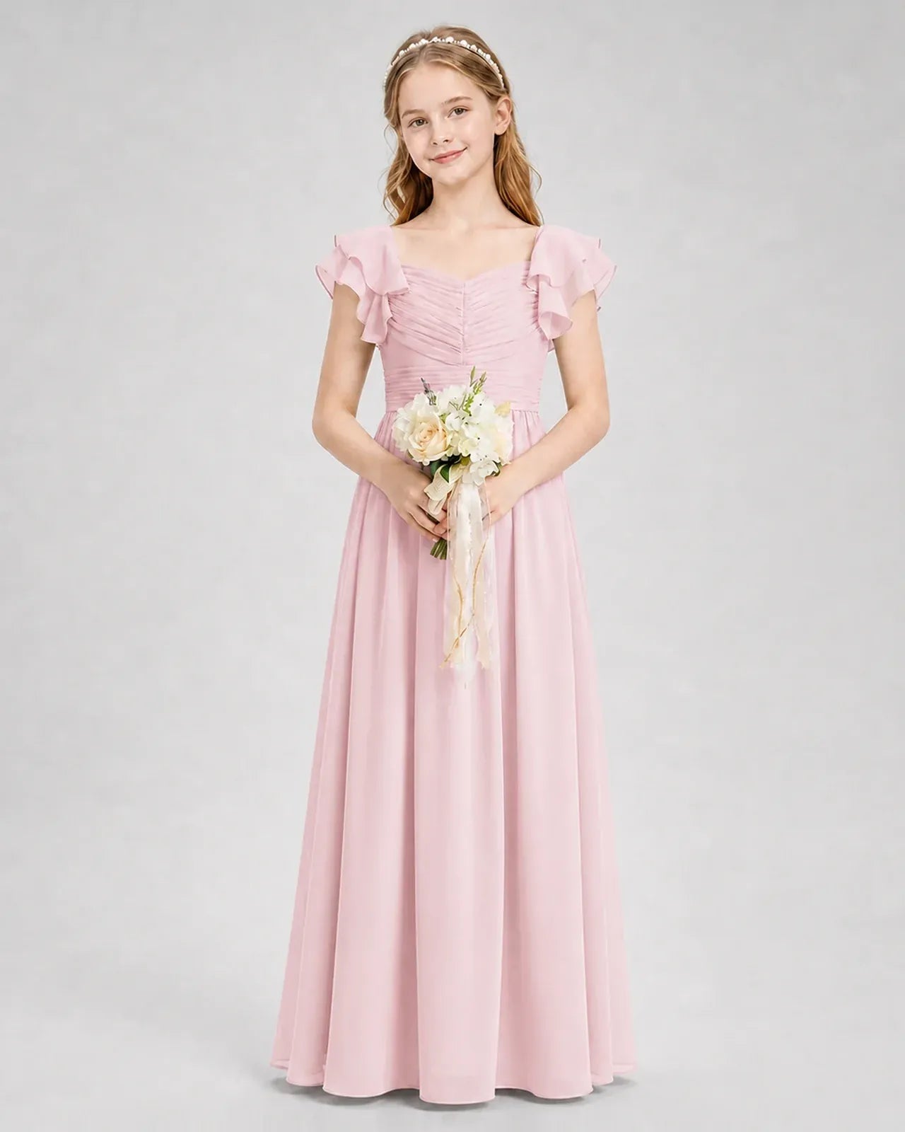 Pink Chiffon A-line Junior Bridesmaid Dress Front View