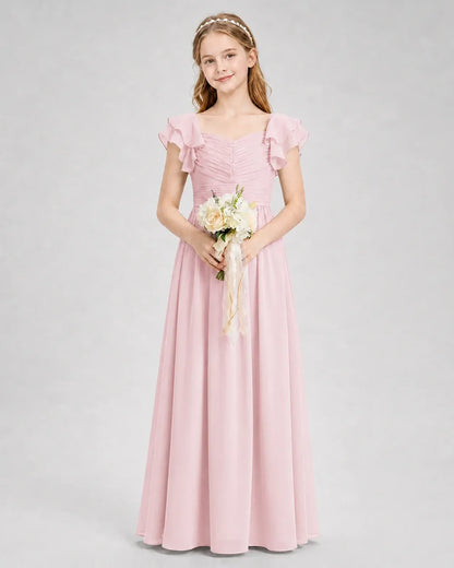 Pink Chiffon A-line Junior Bridesmaid Dress Front View