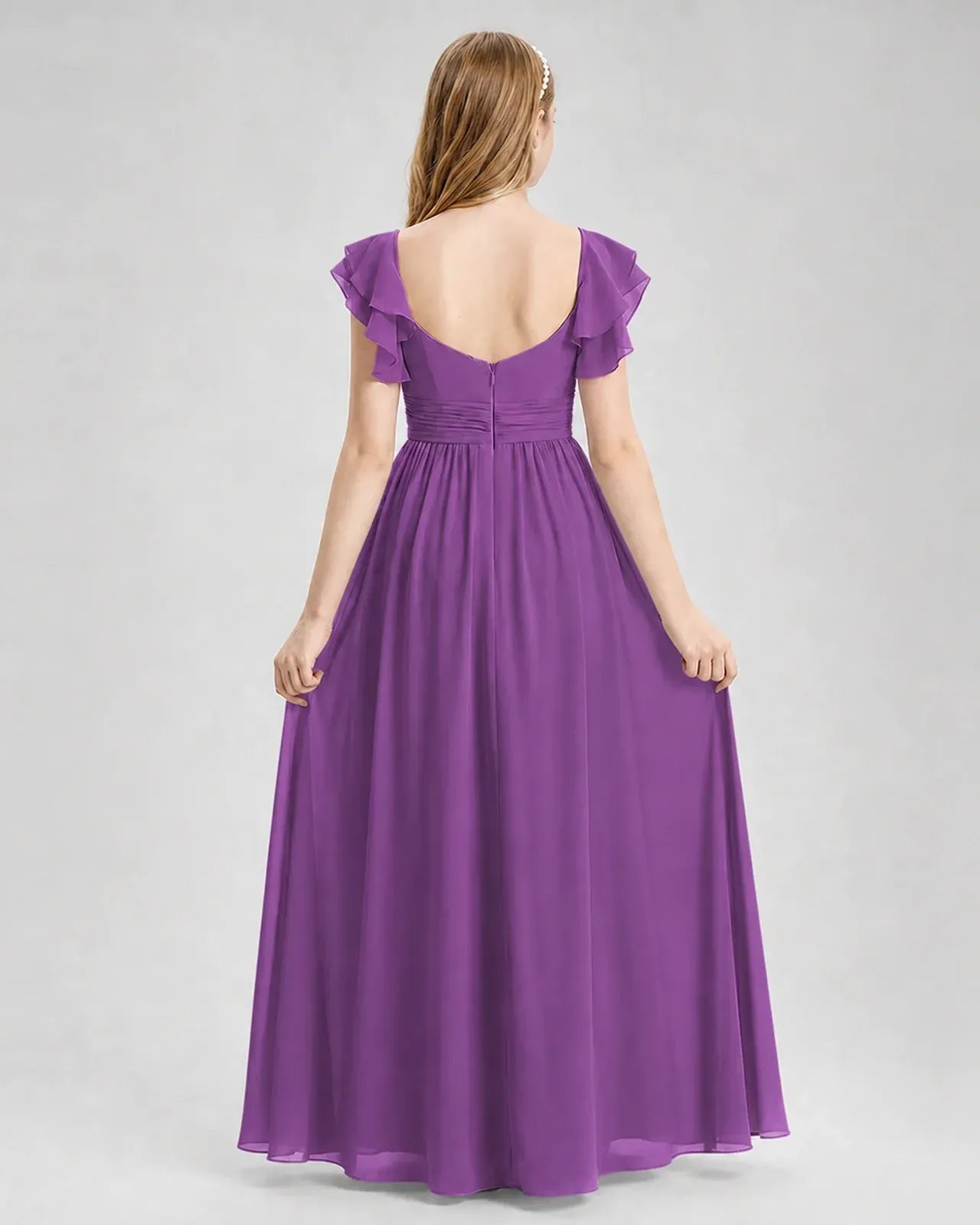 Purple Chiffon A-line Junior Bridesmaid Dress Back View