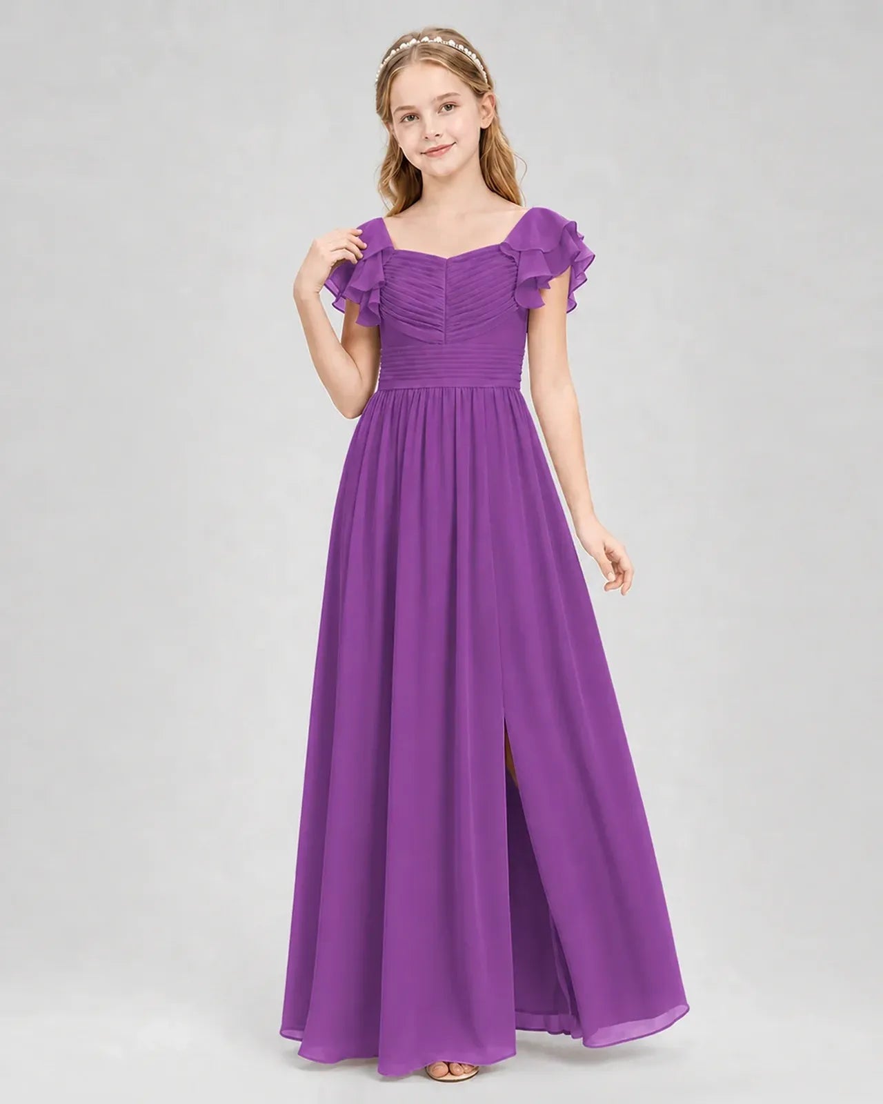 Purple Chiffon A-line Junior Bridesmaid Dress Front View