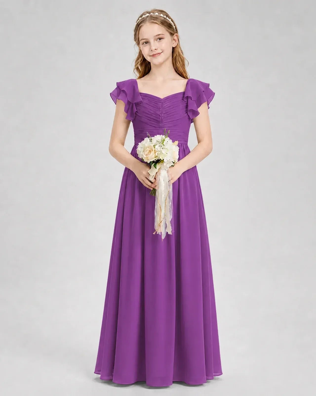 Purple Chiffon A-line Junior Bridesmaid Dress Front View