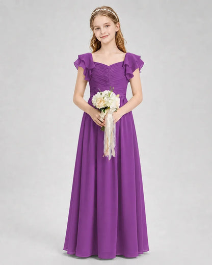Purple Chiffon A-line Junior Bridesmaid Dress Front View