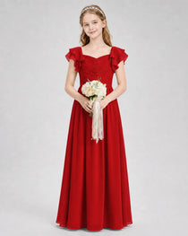 Dideyttawl Sweetheart Neck Ruffle Chiffon Junior Bridesmaid Dress