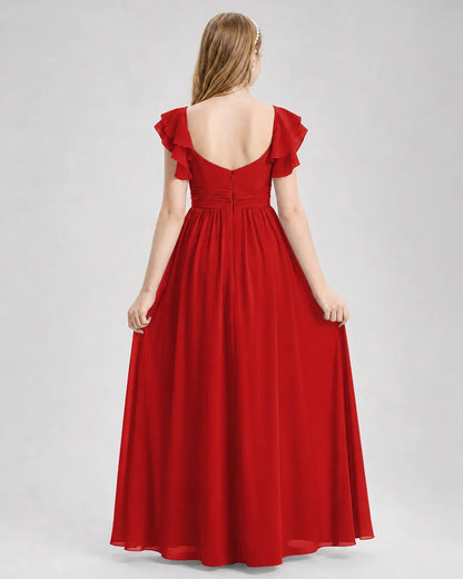 Red Chiffon A-line Junior Bridesmaid Dress Back View