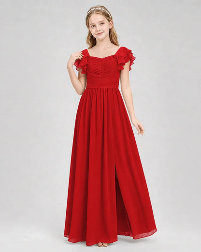 Red Chiffon A-line Junior Bridesmaid Dress Front View