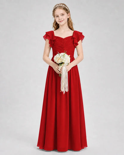 Red Chiffon A-line Junior Bridesmaid Dress Front View