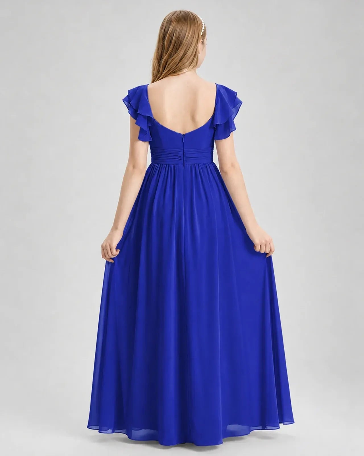 Royalblue Chiffon A-line Junior Bridesmaid Dress Back View