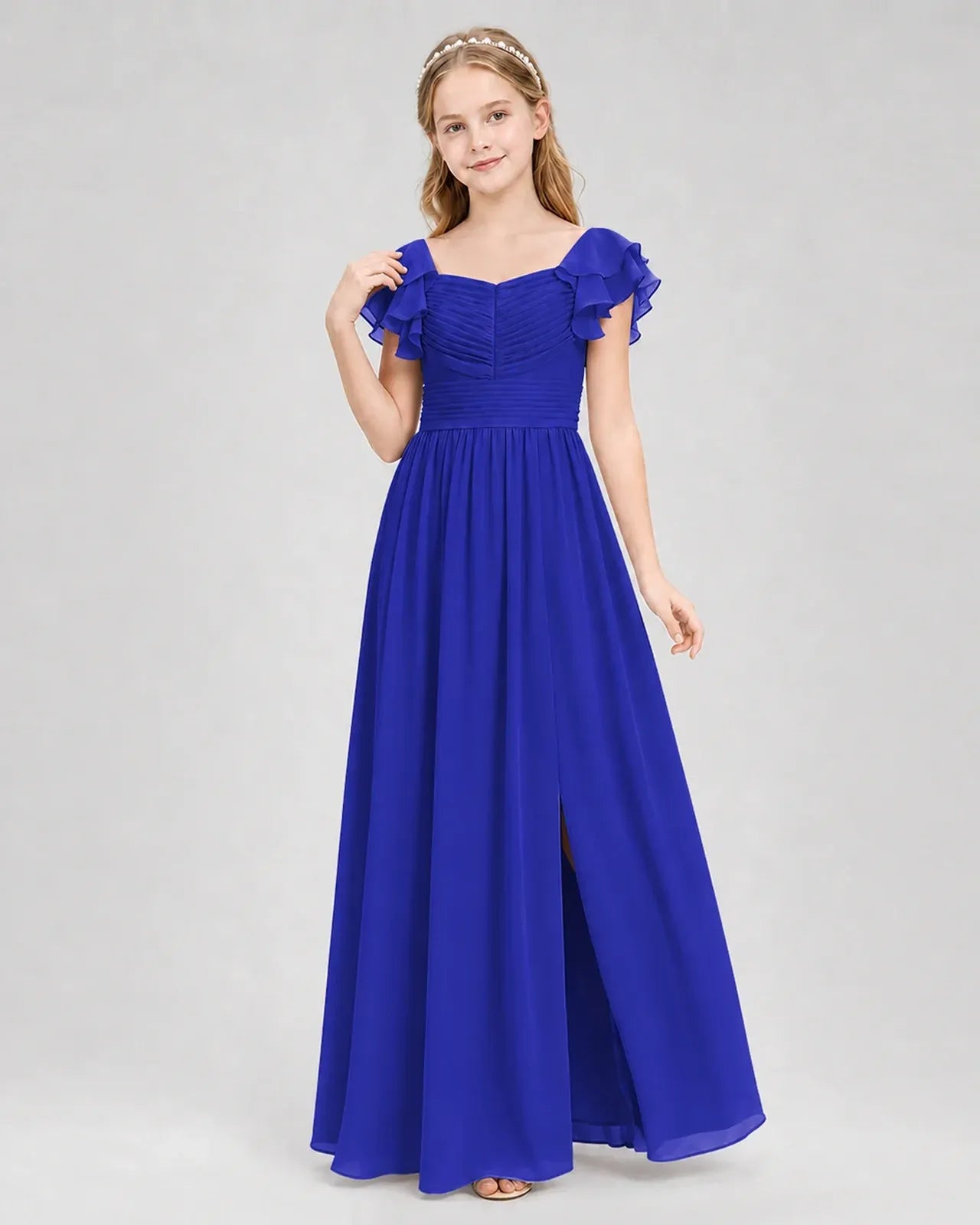 Royalblue Chiffon A-line Junior Bridesmaid Dress Front View