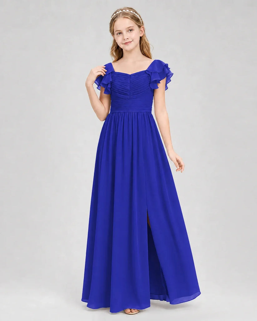 Royal Blue Chiffon A-line Junior Bridesmaid Dress Front View