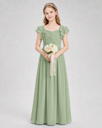 Dideyttawl Sweetheart Neck Ruffle Chiffon Junior Bridesmaid Dress