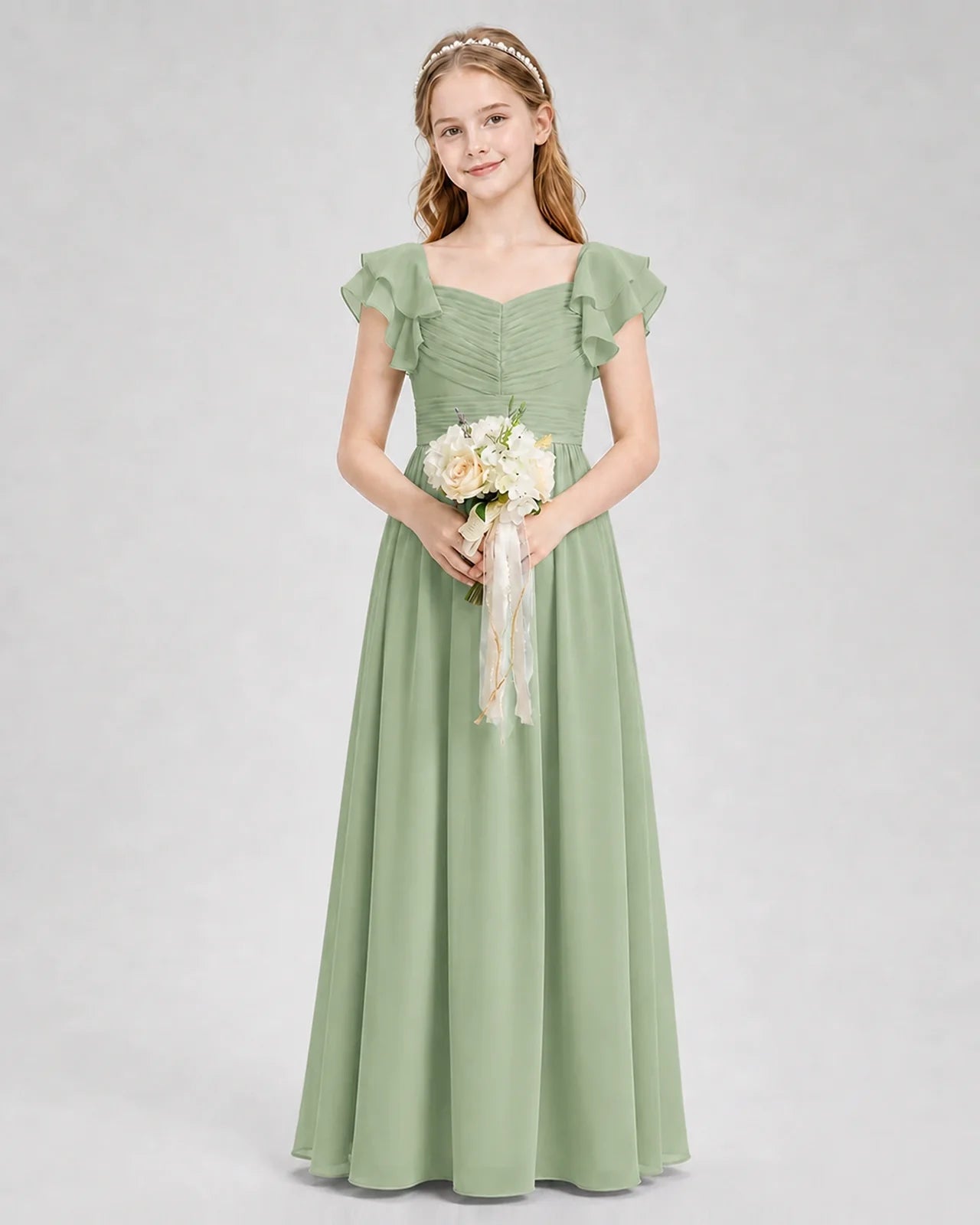Dideyttawl Sweetheart Neck Ruffle Chiffon Junior Bridesmaid Dress
