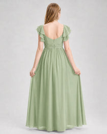 Dideyttawl Sweetheart Neck Ruffle Chiffon Junior Bridesmaid Dress