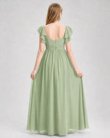 Sage Green Chiffon A-line Junior Bridesmaid Dress Back View