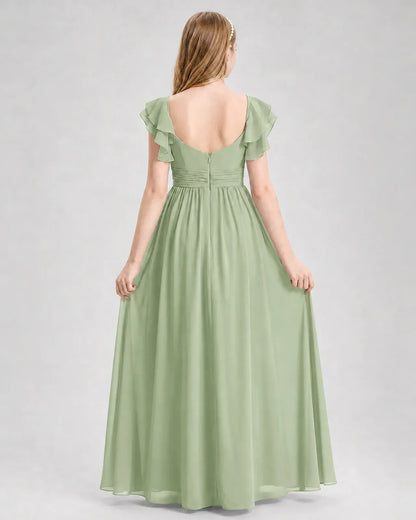 Sagegreen Chiffon A-line Junior Bridesmaid Dress Back View