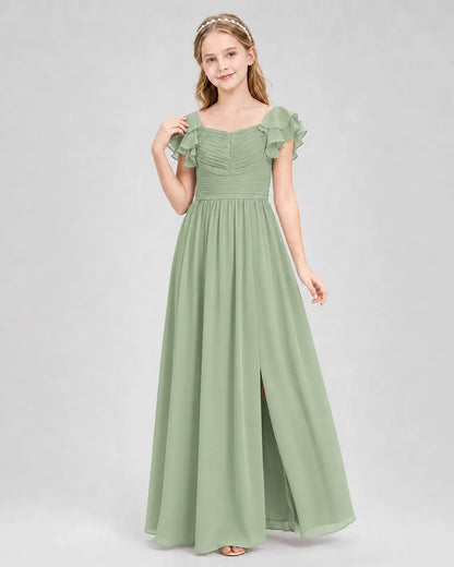 Sagegreen Chiffon A-line Junior Bridesmaid Dress Front View