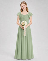 Sage Green Chiffon A-line Junior Bridesmaid Dress Front View